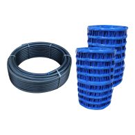 Lot de 50ml TUBE PEHD BANDE BLEU NF-PN16 Ø32x3,0 et 2 grillages avertisseur NF bleu eau potable 25mx30cm