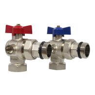 Kit vannes coudées rouge/bleue laiton chrome avec thermomètre MF 26X34
