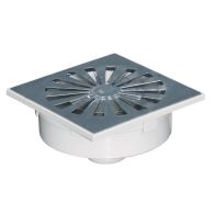 Siphonette 150x150mm sortie verticale Ø50 - Grille chromée