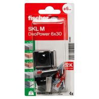 Kit de 4 chevilles Duopower Ø6 x 30 mm + vis + pince miroir pour fixation miroir - Fischer