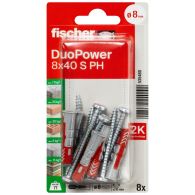 8 chevilles tous matériaux fischer DUOPOWER Ø8 x 40 mm S PH avec vis Ø5 x 55 mm - Fischer