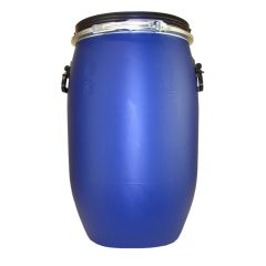Fût alimentaire 60 litres bleu avec couvercle, cerclage métallique et poignées