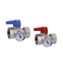 Kit de 2 vannes à boisseau sphérique avec thermomètre - femelle 1'' (26/34) - femelle écrou libre 1'' (26/34) - Watts