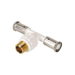 Té multicouche PVDF blanc à sertir Ø16x2,0 - Mâle 1/2" (15/21) - Ø16x2,0 - HENCO