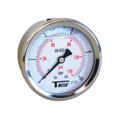Manomètre boitier inox à bain de glycérine RADIAL Mâle 1/4" (8/13) - Pression 0 / 1,6 bar - Sferaco