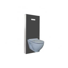 Pack WC suspendu sans bride + bâti + panneau anthracite + plaque de commande pneumatique - Regiplast
