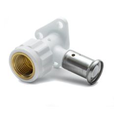 Coude Applique multicouche PVDF blanc à sertir Ø20x2,0 - Femelle 1/2'' (15/21) - Henco