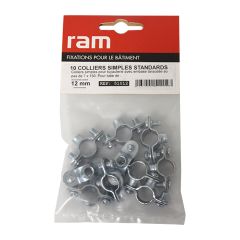 Sachet de 10 colliers simple métallique pour tube Ø12 - Ram