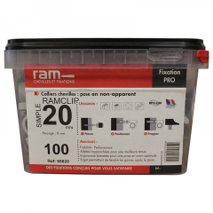 100 colliers cheville RAMCLIP Simple gris pour tube Nu Ø20 - RAM