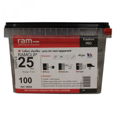 100 colliers cheville RAMCLIP Simple gris pour tube Nu Ø25 - RAM
