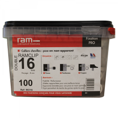 Seau de 100 RAMCLIP blanc double Ø16 pour fixer les gaines souples - Ram