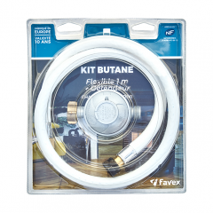 Kit CHAUFFAGE D'APPOINT comprenant : 1 détendeur butane type 697 28 mbar et 1 flexible basse pression Butane/Propane 1m