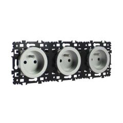 Triple prise 2P+T monobloc précablées NF - SQUARE Silver - Eur'Ohm