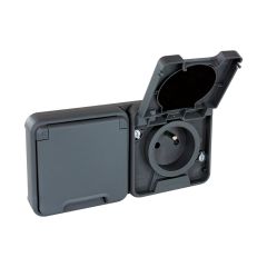 Double Prise horizontale 2P+T complet encastré - IP55 - OXXO Gris - Eur'Ohm