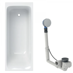 Baignoire acrylique sanitaire rectangulaire Geberit TAWA 170x75cm à bandeau fin avec pieds + vidage avec actionnement rotatif, d52 - Geberit