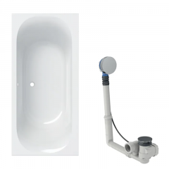 Baignoire acrylique sanitaire rectangulaire Geberit SOANA Duo 190x90cm à bandeau fin avec pieds + vidage avec actionnement rotatif, d52 - Geberit