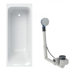 Baignoire acrylique sanitaire rectangulaire Geberit TAWA 170x70cm à bandeau fin avec pieds + vidage avec actionnement rotatif, d52 - Geberit