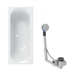 Baignoire acrylique sanitaire rectangulaire Geberit SOANA Duo 170x75cm à bandeau fin avec pieds  + vidage avec actionnement rotatif, d52