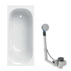 Baignoire acrylique sanitaire rectangulaire Geberit SOANA 170x75cm à bandeau fin avec pieds + vidage avec actionnement rotatif, d52 - Geberit