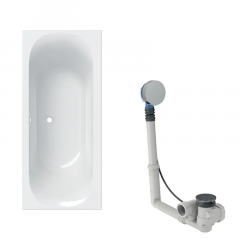 Baignoire acrylique sanitaire rectangulaire Geberit SOANA Duo 180x80cm à bandeau fin avec pieds + vidage avec actionnement rotatif, d52 - Geberit