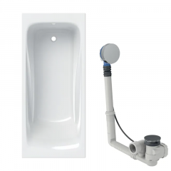 Baignoire acrylique sanitaire rectangulaire Geberit RENOVA 170x75cm avec accoudoirs et pieds + vidage avec actionnement rotatif, d52 - Geberit