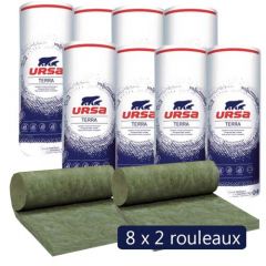 8 paquets de 2 rouleaux laine de verre URSA Hometec 32 MOB - Ep. 145mm - 24.40 m² - R 4.50