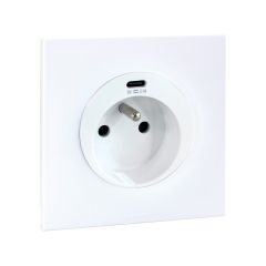 Prise 2P+T 16A + USB 2,1A type C complet avec griffes et plaque - SQUARE EASY blanc - Eur'Ohm