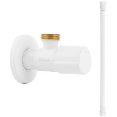 Robinet ACS BLANC MAT - M 1/2"/M 3/8" + Flexible 400mm BLANC POLYMÈRE Øintér.8mm- F/F 3/8" - Tucai