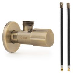 Robinet ACS VIEUX BRONZE - M 1/2"/M 1/2" + 2 Flexibles 500mm NOIR POLYMÈRE  Øintér.8mm - F 1/2" M10X1 - Tucai