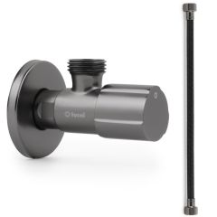 Robinet ACS NOIR ACIER - M 1/2"/M 3/8" + Flexible 300mm NOIR POLYMÈRE Øintér.8mm- F/F 3/8" - Tucai