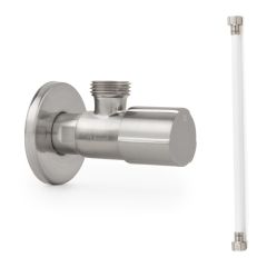 Robinet ACS ACIER - M 1/2"/M 3/8" + Flexible 400mm BLANC POLYMÈRE Øintér.8mm- F/F 3/8" - Tucai