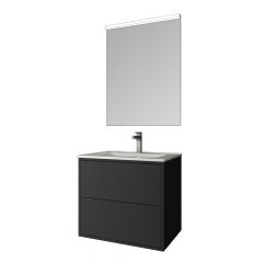 Meuble de salle de bain OPTIMUS 600 Noir mat avec lavabo, miroir et applique - Salgar
