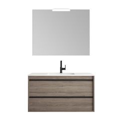 Meuble de salle de bain ATTILA 1000 Chêne Eternity avec lavabo, miroir et applique - Salgar