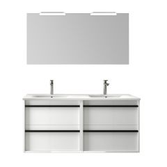 Meuble de salle de bain ATTILA 1200 Laque blanc haute brillance avec lavabo, miroir et applique - Salgar
