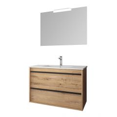 Meuble de salle de bain ATTILA 800 Chêne Ostippo avec lavabo, miroir et applique - Salgar