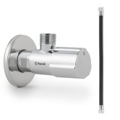 Robinet ACS CHROMÉ - M 1/2"/M 3/8" + Flexible 500mm NOIR POLYMÈRE Øintér.8mm- F/F 3/8" - Tucai