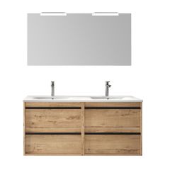 Meuble de salle de bain ATTILA 1200 Chêne Ostippo avec lavabo, miroir et applique - Salgar