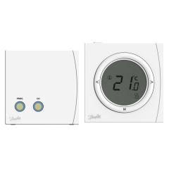 Thermostat digital sans fil, avec afficheur, alimentation à piles pour le thermostat, alimentation 230V pour le recepteur - Danfoss