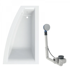 Baignoire acrylique sanitaire asymétrique Geberit RENOVA PLAN 170x105cm avec pieds, sortie gauche + Vidage avec actionnement rotatif, d52 - Geberit