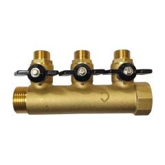 Collecteur sanitaire M-F 1"+mini-vannes monobloc 3 départs 1/2" - Somatherm