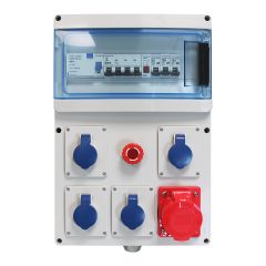 Coffret de chantier triphasé 4 prises IP44 2P+T, 230V, 16A + 1 prise IEC 3P+N+T, 400V, 16A - Eur'Ohm