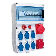 Coffret de chantier triphasé 6 prises IP44 2P+T, 230V, 16A + 1 Prise IEC 16A + 1Prise IEC 32A - Eur'Ohm