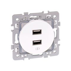 Prise chargeur double USB femelle 5,5V DC - type A - SQUARE blanc - Eur'Ohm