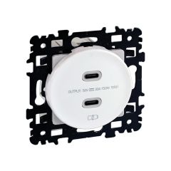 Prise chargeur double USB femelle 5,5V DC - type C - SQUARE blanc - Eur'Ohm