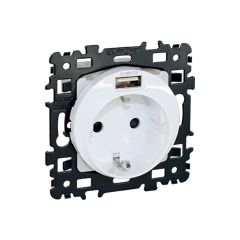 Prise 2P+T 16A + USB 2,1 A type A Schuko - standard allemand - SQUARE blanc - Eur'Ohm