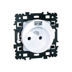 Prise 2P+T 16A + USB 2,1 A type A NF - SQUARE blanc - Eur'Ohm