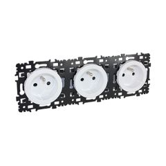 Triple prise 2P+T monobloc précablée NF - SQUARE blanc - Eur'Ohm