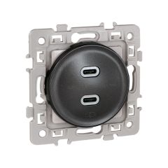 Prise chargeur double USB femelle 5,5V DC - type C - SQUARE Anthracite - Eur'Ohm