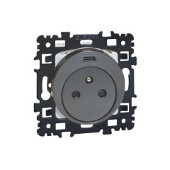 Prise 2P+T 16A + USB 2,1 A type C affleurante NF - SQUARE Anthracite - Eur'Ohm