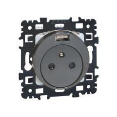 Prise 2P+T 16A + USB 2,1 A type A affleurante NF - SQUARE Anthracite - Eur'Ohm